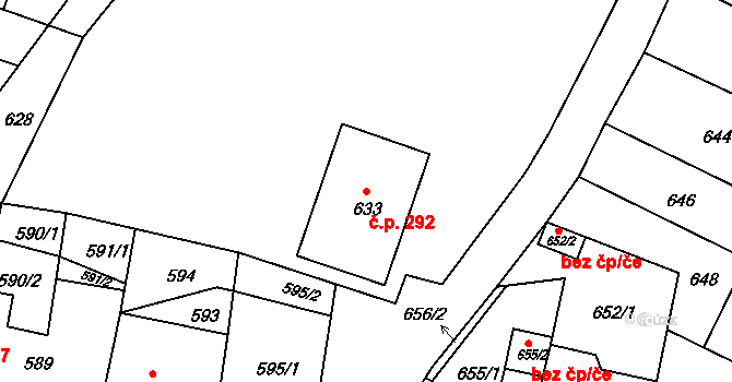 Jestřebí 292, Rájec-Jestřebí na parcele st. 633 v KÚ Jestřebí, Katastrální mapa