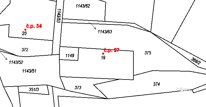 Lidmaň 27 na parcele st. 19 v KÚ Lidmaň, Katastrální mapa