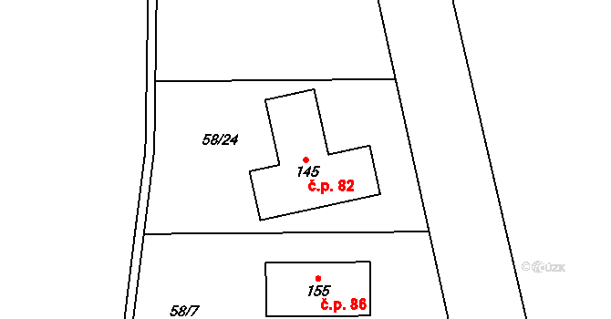 Popice 82, Jihlava na parcele st. 145 v KÚ Popice u Jihlavy, Katastrální mapa