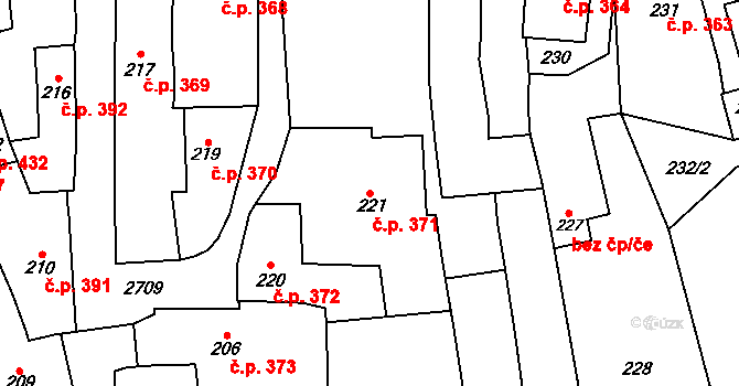 Dobruška 371 na parcele st. 221 v KÚ Dobruška, Katastrální mapa