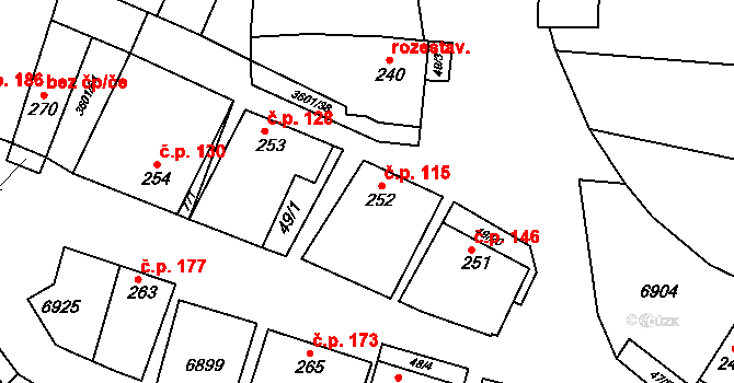 Brumovice 115 na parcele st. 252 v KÚ Brumovice, Katastrální mapa