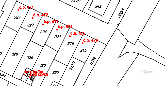 Drnholec 476 na parcele st. 315 v KÚ Drnholec, Katastrální mapa