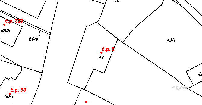Rychlov 2, Bystřice pod Hostýnem na parcele st. 44 v KÚ Rychlov u Bystřice pod Hostýnem, Katastrální mapa