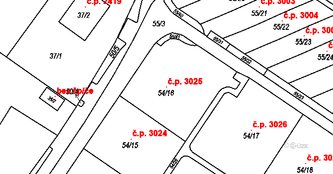 Rožnov pod Radhoštěm 3025 na parcele st. 54/16 v KÚ Tylovice, Katastrální mapa