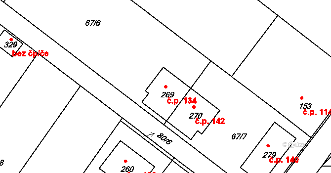 Trávník 134, Kroměříž na parcele st. 269 v KÚ Trávník, Katastrální mapa
