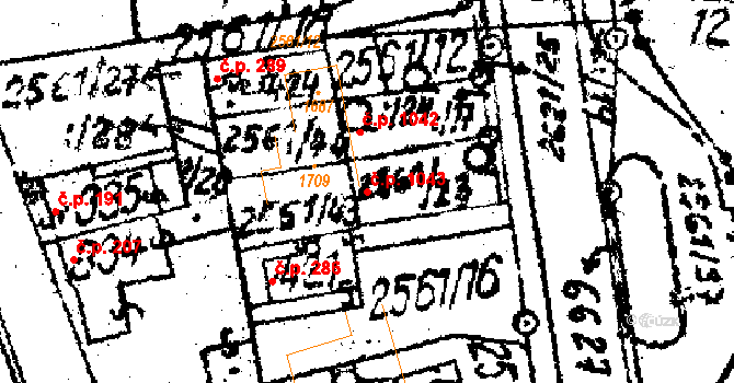 Strání 1043 na parcele st. 1709 v KÚ Strání, Katastrální mapa