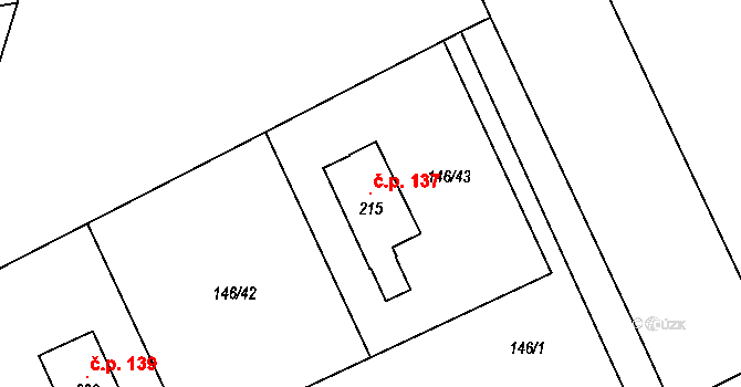 Klášter 137, Vilémov na parcele st. 215 v KÚ Klášter u Vilémova, Katastrální mapa