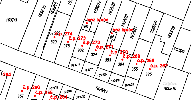Hluboké Mašůvky 271 na parcele st. 324 v KÚ Hluboké Mašůvky, Katastrální mapa