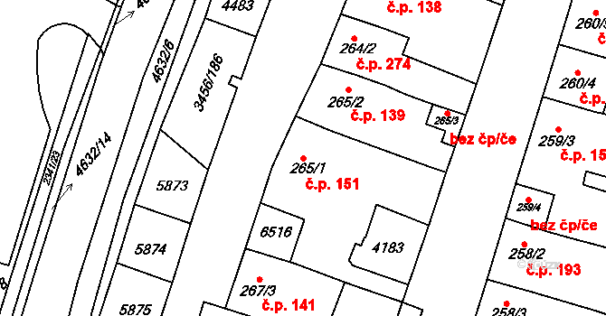 Hrušovany nad Jevišovkou 151 na parcele st. 265/1 v KÚ Hrušovany nad Jevišovkou, Katastrální mapa