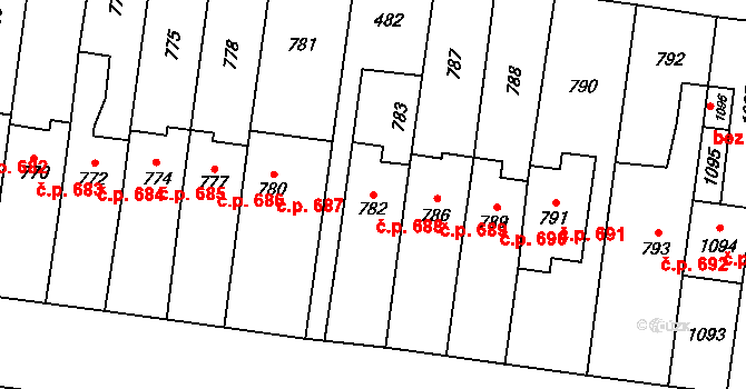 Troubky 688 na parcele st. 782 v KÚ Troubky nad Bečvou, Katastrální mapa