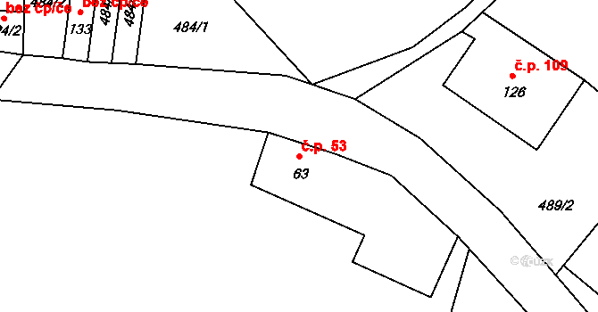 Vysoká Pec 53 na parcele st. 63 v KÚ Vysoká Pec u Nejdku, Katastrální mapa