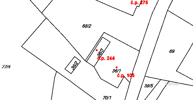 Josefův Důl 244 na parcele st. 36/3 v KÚ Josefův Důl u Jablonce nad Nisou, Katastrální mapa