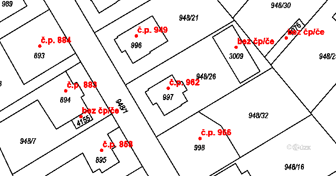 Říčany 962 na parcele st. 997 v KÚ Říčany u Prahy, Katastrální mapa