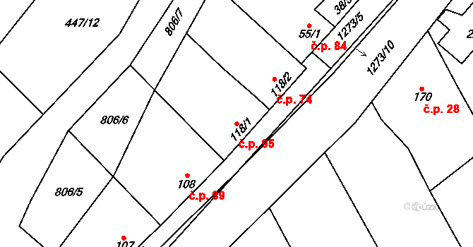 Dražůvky 95 na parcele st. 118/1 v KÚ Dražůvky, Katastrální mapa