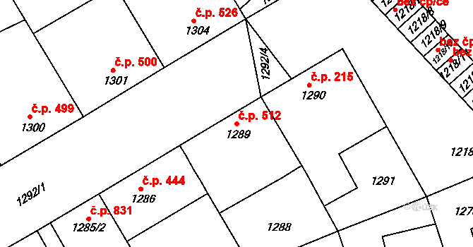 Šardice 512 na parcele st. 1289 v KÚ Šardice, Katastrální mapa