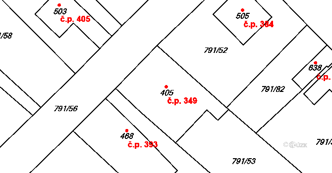 Cerhenice 349 na parcele st. 405 v KÚ Cerhenice, Katastrální mapa