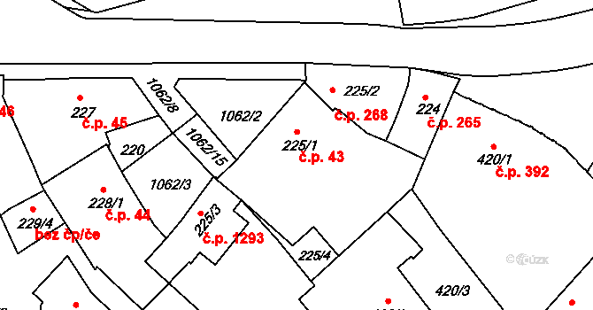 Brandýs nad Labem 43, Brandýs nad Labem-Stará Boleslav na parcele st. 225/1 v KÚ Brandýs nad Labem, Katastrální mapa