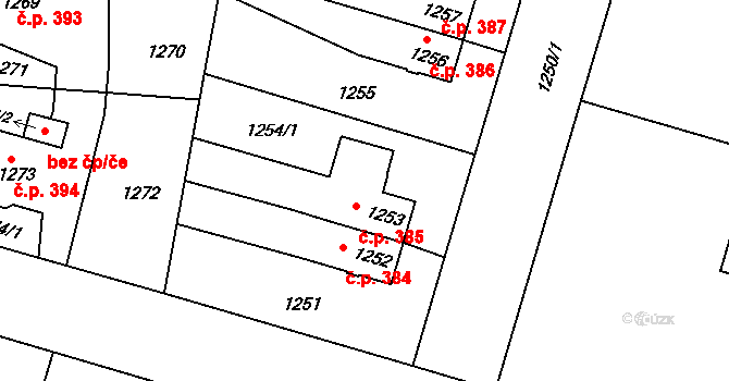 Třeboň II 385, Třeboň na parcele st. 1253 v KÚ Třeboň, Katastrální mapa
