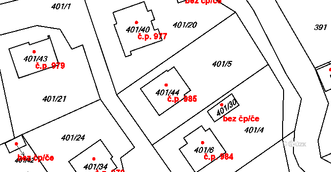 Třeboň II 985, Třeboň na parcele st. 401/44 v KÚ Třeboň, Katastrální mapa