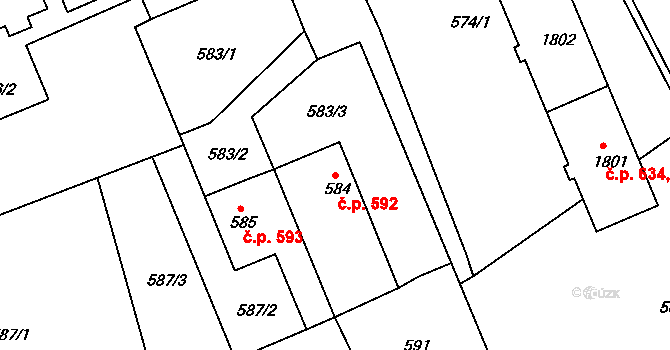 Hrádek nad Nisou 592 na parcele st. 584 v KÚ Hrádek nad Nisou, Katastrální mapa