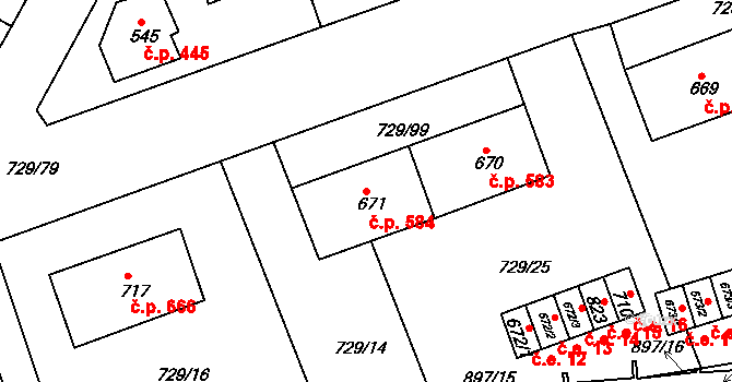 Osek 584 na parcele st. 671 v KÚ Osek u Duchcova, Katastrální mapa