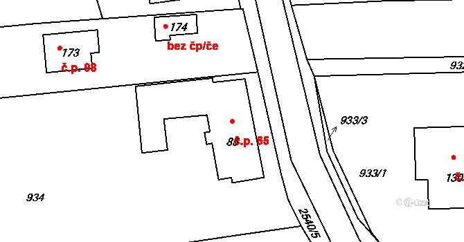 Radostice 65, Borovany na parcele st. 85 v KÚ Radostice u Trocnova, Katastrální mapa