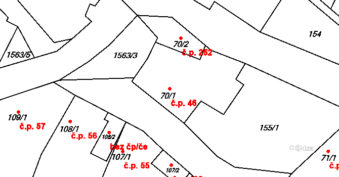 Brozany nad Ohří 46 na parcele st. 70/1 v KÚ Brozany nad Ohří, Katastrální mapa
