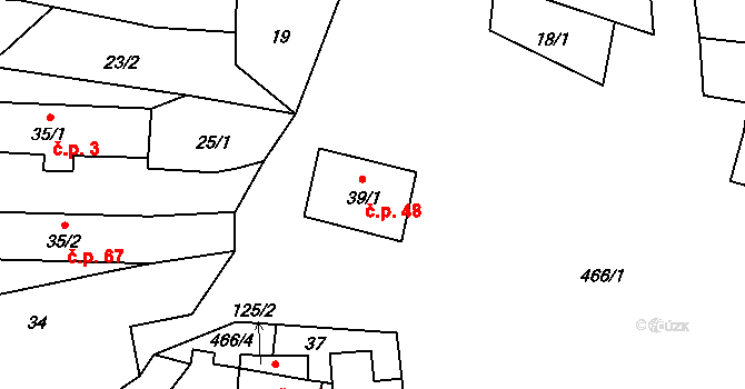 Dřemčice 48, Třebívlice na parcele st. 39/1 v KÚ Dřemčice, Katastrální mapa