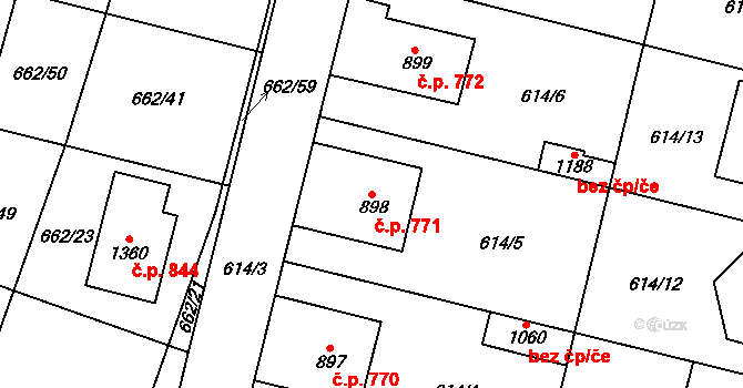 Libochovice 771 na parcele st. 898 v KÚ Libochovice, Katastrální mapa