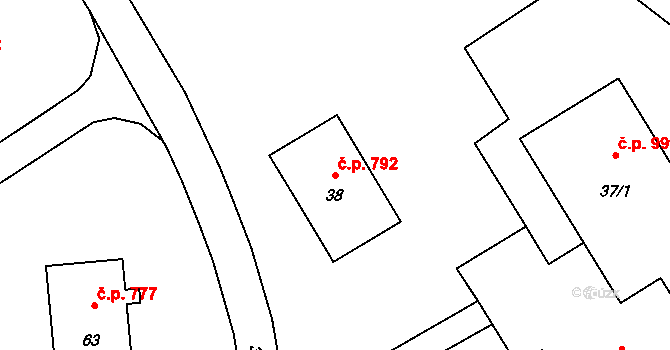 Lutyně 792, Orlová na parcele st. 38 v KÚ Horní Lutyně, Katastrální mapa