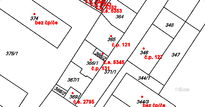 Všebořice 5345, Ústí nad Labem na parcele st. 366/2 v KÚ Všebořice, Katastrální mapa