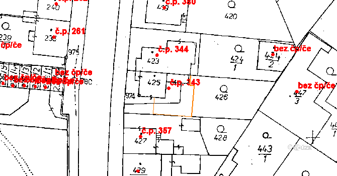 Poděbrady II 343, Poděbrady na parcele st. 425 v KÚ Poděbrady, Katastrální mapa