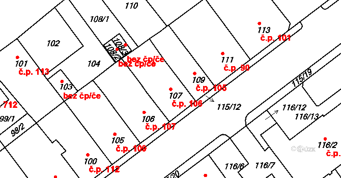 Proboštov 106 na parcele st. 107 v KÚ Proboštov u Teplic, Katastrální mapa