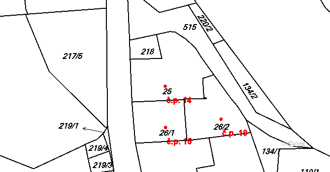 Řípov 14, Třebíč na parcele st. 25 v KÚ Řípov, Katastrální mapa