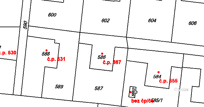 Skřečoň 667, Bohumín na parcele st. 586 v KÚ Skřečoň, Katastrální mapa