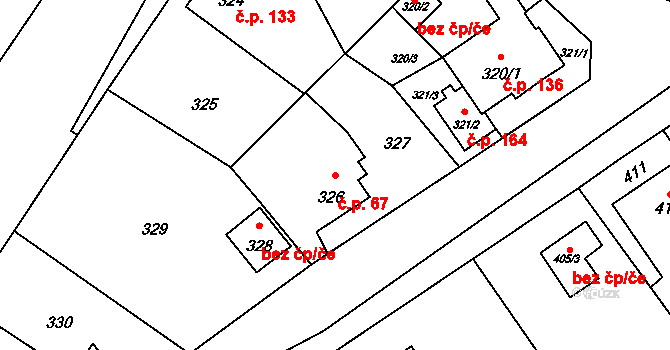 Vrbice 67, Bohumín na parcele st. 326 v KÚ Vrbice nad Odrou, Katastrální mapa