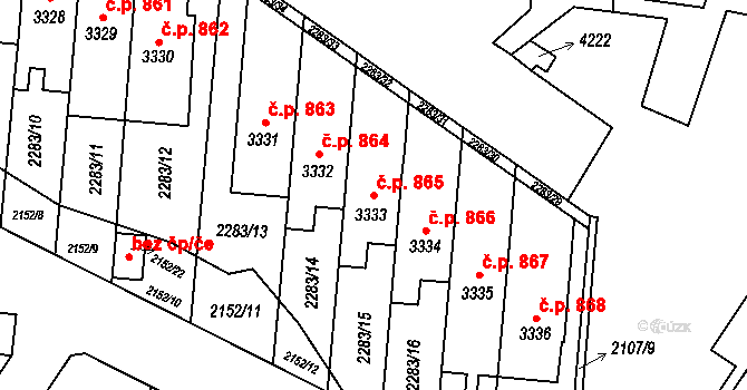 Komín 865, Brno na parcele st. 3333 v KÚ Komín, Katastrální mapa
