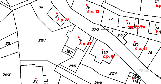 Horská Kamenice 17, Železný Brod na parcele st. 18 v KÚ Horská Kamenice, Katastrální mapa