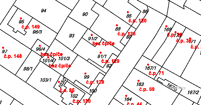 Prosetice 129, Teplice na parcele st. 91/1 v KÚ Prosetice, Katastrální mapa