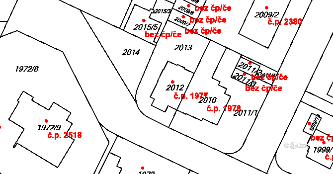 Teplice 1977 na parcele st. 2012 v KÚ Teplice, Katastrální mapa