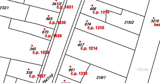 Nový Bydžov 1214 na parcele st. 407 v KÚ Nový Bydžov, Katastrální mapa