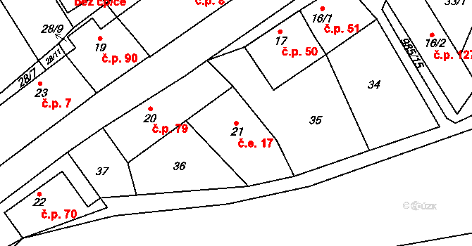 Praskolesy 17 na parcele st. 21 v KÚ Praskolesy, Katastrální mapa