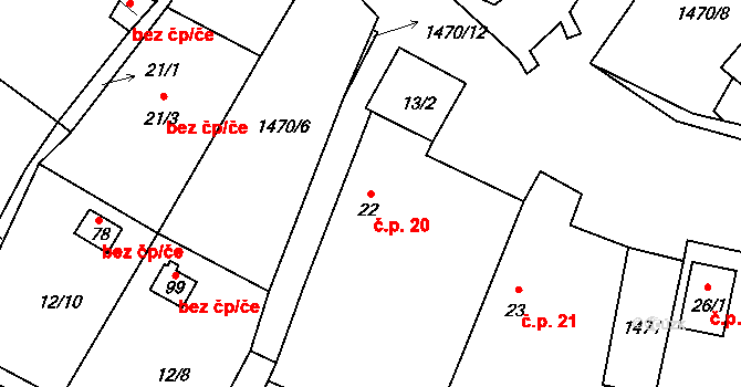 Radíkov 20, Český Rudolec na parcele st. 22 v KÚ Dolní Radíkov, Katastrální mapa
