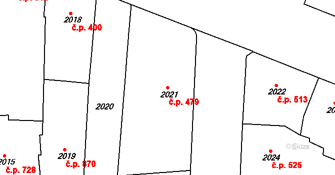 Holešovice 479, Praha na parcele st. 2021 v KÚ Holešovice, Katastrální mapa