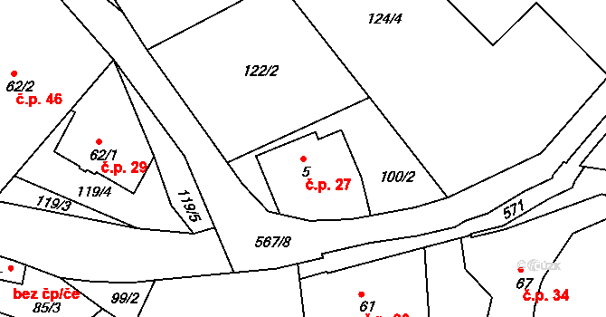 Bohuslavice 27, Trutnov na parcele st. 5 v KÚ Bohuslavice nad Úpou, Katastrální mapa