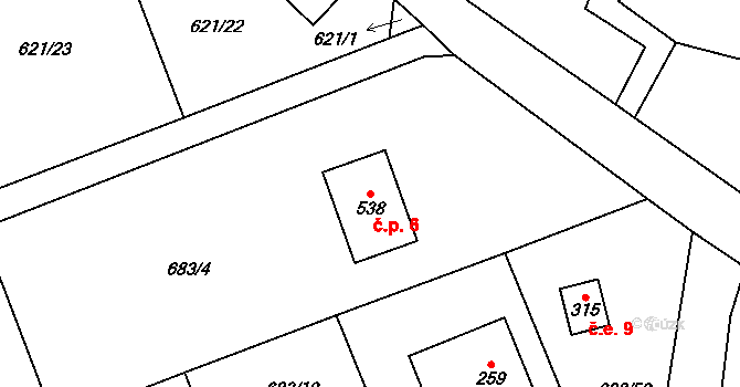 Halouny 6, Svinaře na parcele st. 538 v KÚ Svinaře, Katastrální mapa