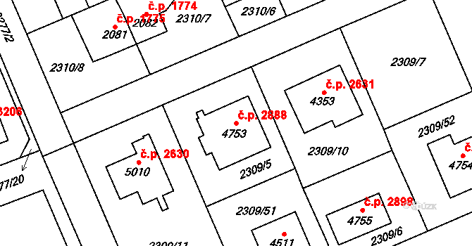 Dvůr Králové nad Labem 2888 na parcele st. 4753 v KÚ Dvůr Králové nad Labem, Katastrální mapa