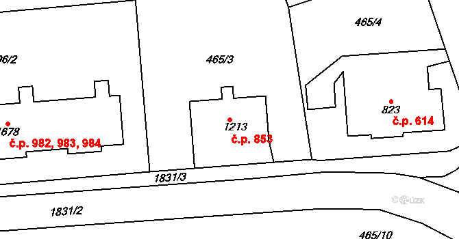 Vrchlabí 853 na parcele st. 1213 v KÚ Vrchlabí, Katastrální mapa