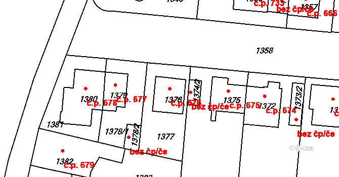 České Budějovice 6 676, České Budějovice na parcele st. 1376 v KÚ České Budějovice 6, Katastrální mapa