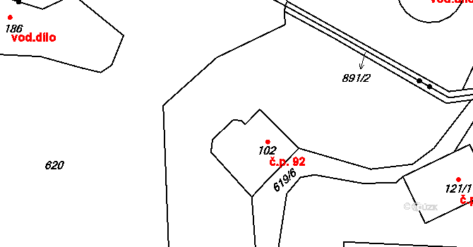 Přední Labská 92, Špindlerův Mlýn na parcele st. 102 v KÚ Přední Labská, Katastrální mapa